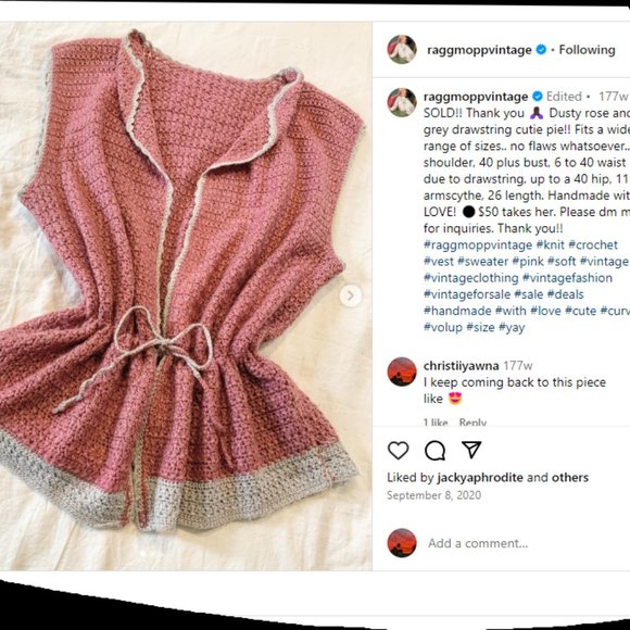 Unbranded Vintage Handmade Women's Large Crochet Vest in Dusty Rose & Gray - Picture 8 of 8